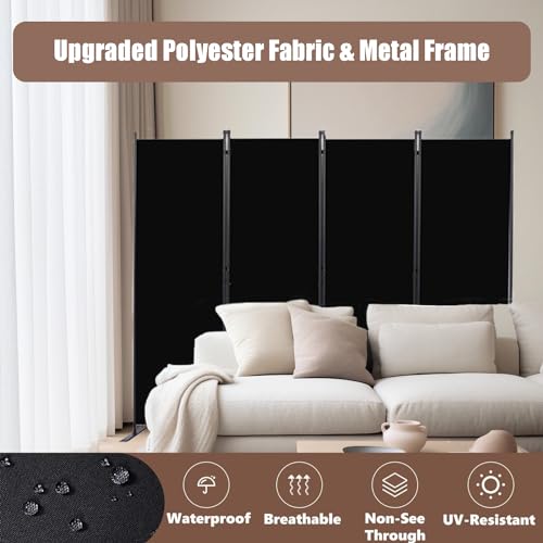 Room Dividers Folding Privacy Screens 4 Panel Partition Screen Steel Frame& Frabic Office Partition for Home Office Dorm Decor Black Grezone