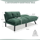 Convertible Velvet Futon Sofa Bed, Comfy 72" L Sleeper Couch with Thicker Cushion, Upholstered Modern Reclining Loveseat Folding Sofa for Small Living Room, Dorm, Apartment, Office, Emerald Antetek