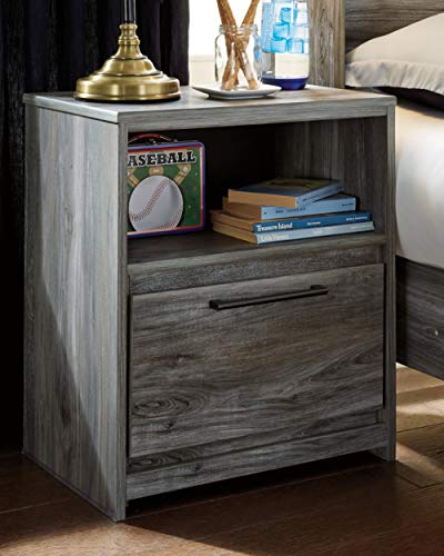Signature Design by Ashley Baystorm Rustic Coastal 1 Drawer Nightstand with 1 Open Cubby & 2 Slim-Profile USB Charging Stations, Smoky Gray Signature Design by Ashley