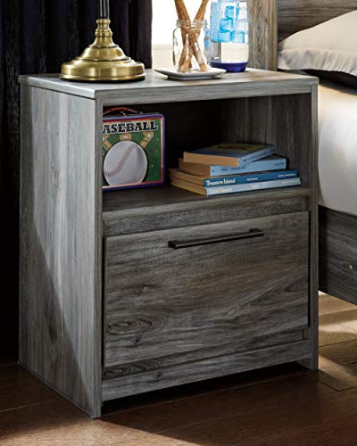 Signature Design by Ashley Baystorm Rustic Coastal 1 Drawer Nightstand with 1 Open Cubby & 2 Slim-Profile USB Charging Stations, Smoky Gray - WoodArtSupply