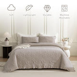 QSH 3PCs Linen Feel Oversized King Quilt Bedspread Set(120"x120"),Stonewashed Cotton Ruffled Quilt California King,Ultra Soft Lightweight Crinkle Shabby Bedspread Coverlet Bedding Set for All Seasons QSH