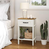 YAUKTAK White Farmhouse Nightstand with Drawer, Small Wooden Bedside Table, White End Table, Bedroom Side Table with Storage, Rustic Wood Night Stand LET512WR YAUKTAK