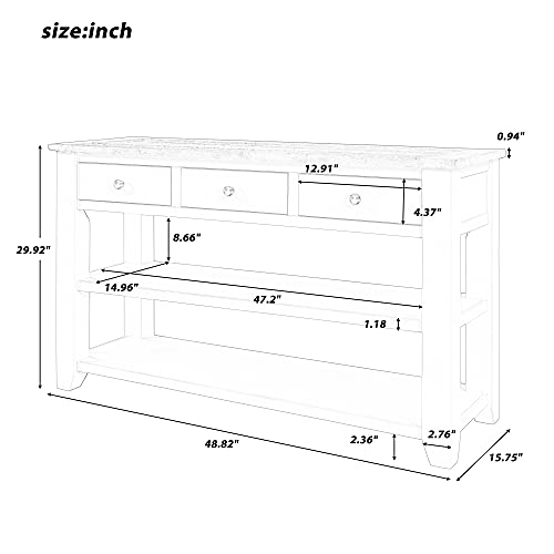 48'' Solid Wood Console Table, Modern Entryway Sofa Side Table with 3 Storage Drawers and 2 Shelves. Easy to Assemble (Green) Quarte