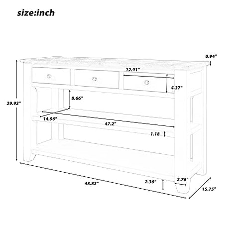 48'' Solid Wood Console Table, Modern Entryway Sofa Side Table with 3 Storage Drawers and 2 Shelves. Easy to Assemble (Green) Quarte