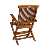 TeakCraft Teak Folding Arm Chair - 2 Piece Foldable Chairs Set - Fully Assembled - Solid Wooden Outdoor, Indoor- Wood Dining Room, Kitchen, Patio, Bistro Chairs, The Mille TeakCraft