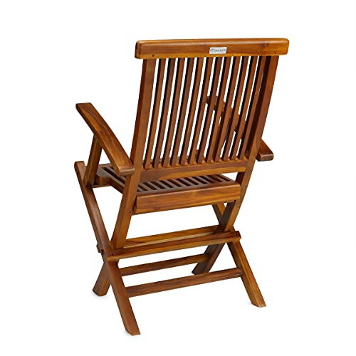 TeakCraft Teak Folding Arm Chair - 2 Piece Foldable Chairs Set - Fully Assembled - Solid Wooden Outdoor, Indoor- Wood Dining Room, Kitchen, Patio, Bistro Chairs, The Mille - WoodArtSupply