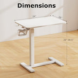 Tangkula Mobile Standing Desk, Pneumatic Height Adjustable Rolling Desk with Cup Holder & Headphone Hook, Overbed Table with Hidden Wheels, Laptop Computer Cart for Couch, Home, Office (White) Tangkula