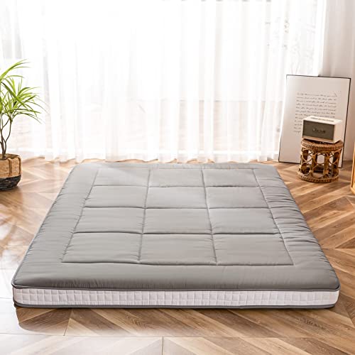 MAXYOYO Futon Mattress, Padded Japanese Floor Mattress Quilted Bed Mattress Topper, Extra Thick Folding Sleeping Pad Breathable Floor Lounger Guest Bed for Camping Couch, Dark Grey, Queen MAXYOYO
