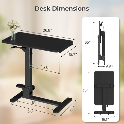 JYLH JOYSEEKER Foldable Mobile Standing Desk, 27 Inch Small Rolling Laptop Cart Height Adjustment, 90° Tiltable Sofaside Table, No Assembly Needed Portable Computer Workstation, Black JYLH JOYSEEKER