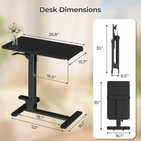 JYLH JOYSEEKER Foldable Mobile Standing Desk, 27 Inch Small Rolling Laptop Cart Height Adjustment, 90° Tiltable Sofaside Table, No Assembly Needed Portable Computer Workstation, Black JYLH JOYSEEKER