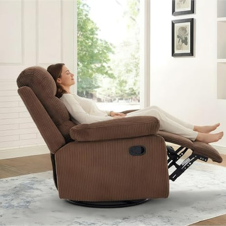 GAOHAPY Rocking Recliner Chair,Modern Swivel Glider Recliner Chair,Corduroy Fabric Upholstery Recliner,Manual Reclining Sofa Chair for Living Room,Office,Apartment (Brown) GAOHAPY