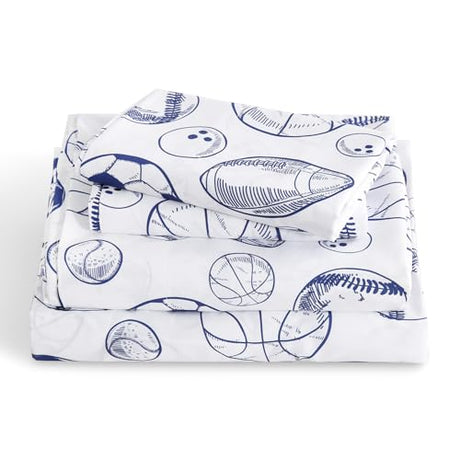 LONAVA Full Sheet Set Kids - 4 Pieces Soft Microfiber Cartoon Style Bedsheets for Boys Girls Teens, Oeko TEX, Breathable Deep Pocket Sheets, (Ball Sports) LONAVA
