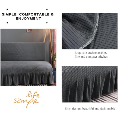 SUIOKPO High Stretch Futon Slipcover Armless Futon Bed Cover with Ruffle Skirt Furniture Protector with Elastic Bottom for Kids, Pet, Solid Color Futon Sofa Covers for Kids, Pets,Pink,S SUIOKPO