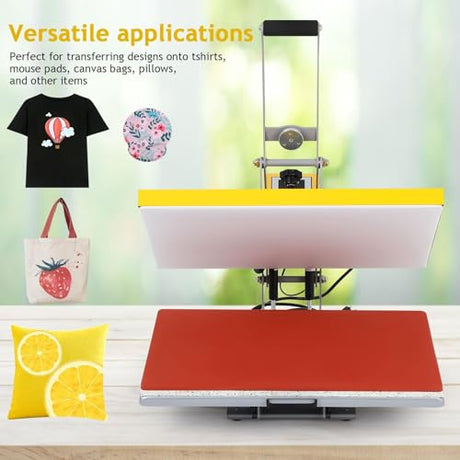 Semi-Auto Heat Press Machine:16x24 Heat Press Machine Slide Out - Digital Control 110v 2000w High-Pressure Sublimation Transfer Machine, for T-Shirts, Bags, Cushion, Yellow ZHVNFLOU