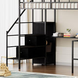 Bellemave Full loft Bed with Storage Stairs, Wardrobe, Shelves, Metal Full Loft Bed Frame with L-Shaped Desk for Adults, Kids, Teens, Black with Charging Cradle Bellemave