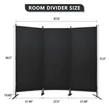 JAXPETY Room Divider Panel 6Ft Privacy Screen Wall Dividers for Room Separation Flexible Partition Folding Portable Room Partition for Office 88" W x 73" H, Black JAXPETY