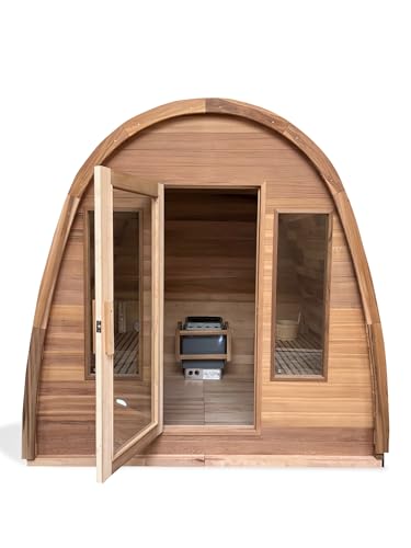 Canadian Red Cedar Wood Dome Top Wet/Dry Swedish Outdoor Steam Sauna SPA with 6KW OR 9KW Heater, Shingled Roof - WoodArtSupply