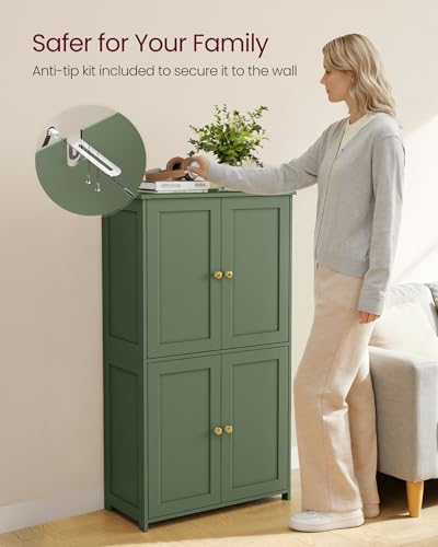 VASAGLE Floor Storage Cabinet, Shaker Cabinet with 2 Adjustable Shelves, 4 Doors, Tall Freestanding Organizer Unit, for Kitchen Bathroom Living Room, Forest Green UBBC553CH01S VASAGLE