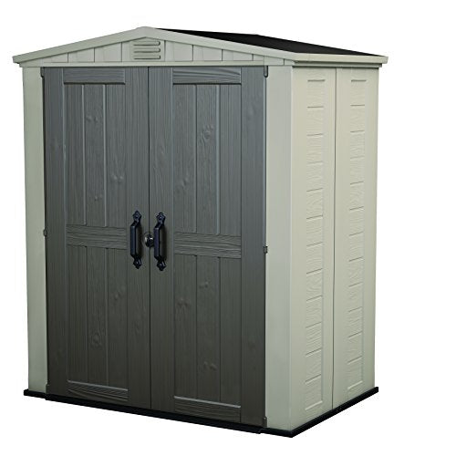 Keter Factor 6x3 Outdoor Storage Shed Kit-Perfect to Store Patio Furniture, Garden Tools Bike Accessories, Beach Chairs and Push Lawn Mower, Taupe & Brown Keter
