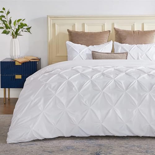 SLEEP-NEST Luxurious Pinch Pleated Duvet Cover Set King Size 104" x 90" - 100% Egyptian Cotton Long Staple Duvet Cover Set with Zipper Closure & Corner Tie Breathable Cover - Pinch White SLEEP-NEST