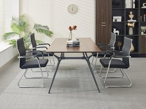 Okeysen Office Guest Chairs Set of 6, Modern Leather Reception Chairs with Mid Back & Sled Base, No-Wheel Desk Chairs for Waiting Room & Conference Room