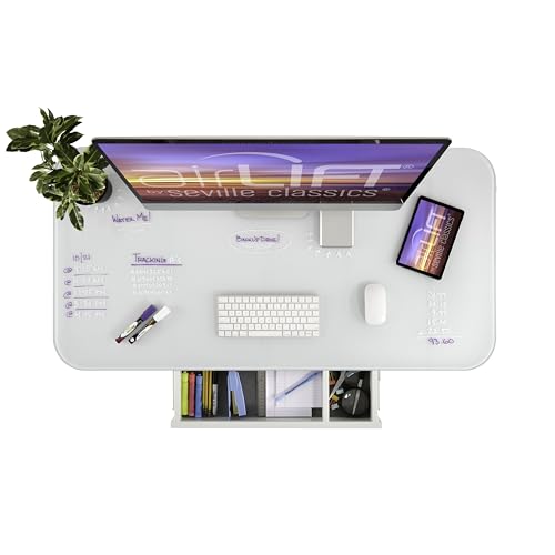 Seville Classics Airlift Electric Height Adjustable Desk with Tempered Glass Top, USB Charging Ergonomic Sit Stand Modern Home Office Workstation, Seville Classics