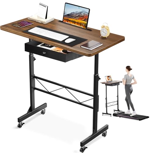 COMHOMA Small Standing Desk Adjustable Height Small Computer Desk Mobile Portable Rolling Laptop Table with Wheels 32" Computer Workstation Sit Stand Desks Portable Standing Table Treadmill desks COMHOMA