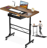 COMHOMA Small Standing Desk Adjustable Height Small Computer Desk Mobile Portable Rolling Laptop Table with Wheels 32" Computer Workstation Sit Stand Desks Portable Standing Table Treadmill desks COMHOMA