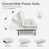 AMICLIBER Futon Sofa Bed Convertible Couch, White Faux Leather Sofa Bed with Memory Foam, Adjustable Backrest & Armrests, Multifunctional Small Loveseat Sleeper Sofa for Living Room, Apartment, Office AMICLIBER