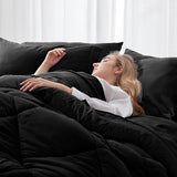 Newspin Queen Comforter Set Black - Bed in a Bag Queen Size 8 Pieces, All Season Bed Set, Fluffy Comforter Set with Sheets, Sheet Set Quilt Blanket, Pillowcases & Shams & Bed Skirt Newspin