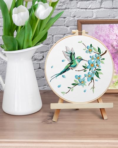ERKOON Embroidery Kit for Beginners, Hummingbird and Flower Cross Stitch Set for Include Embroidery Cloth Hoops Threads for Craft Lover Hand Stitch with Embroidery Skill Techniques (Green Hummingbird) ERKOON
