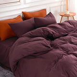 NEXHOME PRO Duvet Cover Set Queen Size Linen Look Textured 100% Washed Cotton Duvet Cover Burgundy Dark Red 3 Pieces Bedding Set with Zipper Closure,Breathable, Soft Organic Natural(No Comforter) NEXHOME PRO