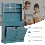 LOUVIXA Kitchen Pantry Storage Cabinet, Microwave Cabinet with Tilt Out Trash Cabinet, Freestanding Kitchen Hutch,Tall Pantry Cabinet Cupboard (Blue) LOUVIXA