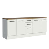 Madesa Garage and Utility Room Storage Cabinet, 78 Inch Wooden Base Unit with 3 Drawers 4 Doors and Adjustable Feet, White Madesa