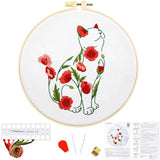 Crafmanoe Cat Embroidery Kits for Beginners Adults, Flowers Embroidery Starter Kits, Counted Cross Stitch Kits for Beginners Adults Hobbies Set for Women, Embroidery Hoops, Thread and Video Tutorial
