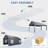 EROMMY Carport, 10' x 20' Heavy Duty Carport with Roll-up Windows，Portable Garage with Removable Sidewalls, Car Canopy with All-Season Tarp and Sandbags for Truck, Tractor, Boat, Gray EROMMY