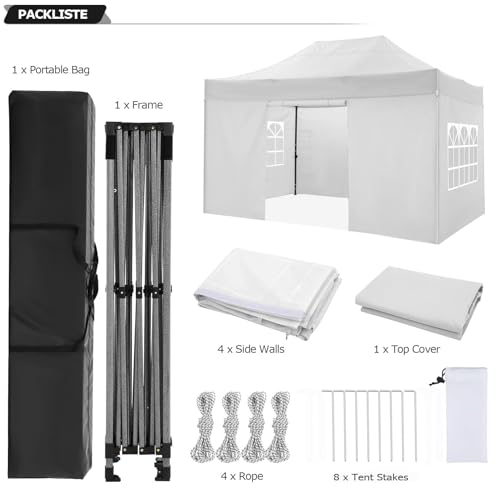 COBIZI 10x15 Pop Up Canopy with 4 Sidewall,Heavy Duty Canopy UPF 50+ All Season Wind Waterproof Commercial Outdoor Wedding Party Tents for Parties Gazebo with Carry Bag(10 x 15 ft White) COBIZI