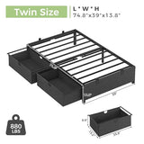 HAUOMS Twin Size Bed Frame with 2 Large Storage Drawers, Platform Bed with Drawers, Heavy Metal Slats Support, No Box Spring Needed, Noise Free, Easy Assembly, Dark Grey HAUOMS