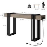 Curlaky 63" Long Console Table for Entryway - Behind Couch Table for Living Room, Wood Sofa Tables with Black Parallel Metal Frame & Power Outlet for Hallway, Entrance, Narrow Foyer, Light Walnut Curlaky