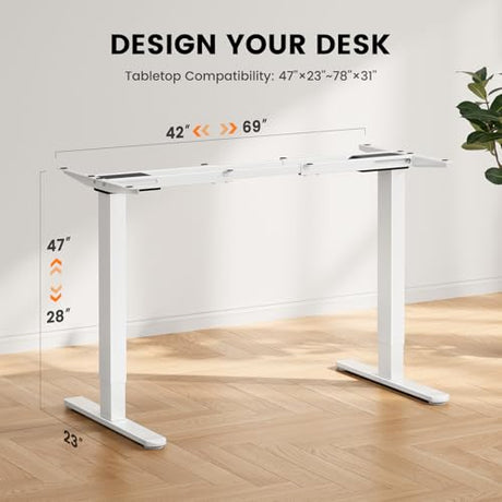 ErGear Dual Motor Standing Desk Frame, Electric Adjustable Legs Compatible Desktop Size 44″-90″, 264 lbs Weight Capacity, 4 Memory Height Settings Stand up Desks Base, White Frame Only ErGear