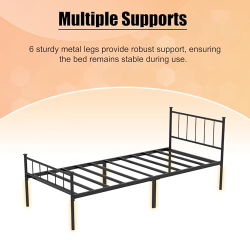 LUBEDCY Queen Metal Platform Bed Frame, Victorian Vintage Style, Wrought Iron Headboard, Steel Slats, No Box Spring Needed (Black, Twin) LUBEDCY