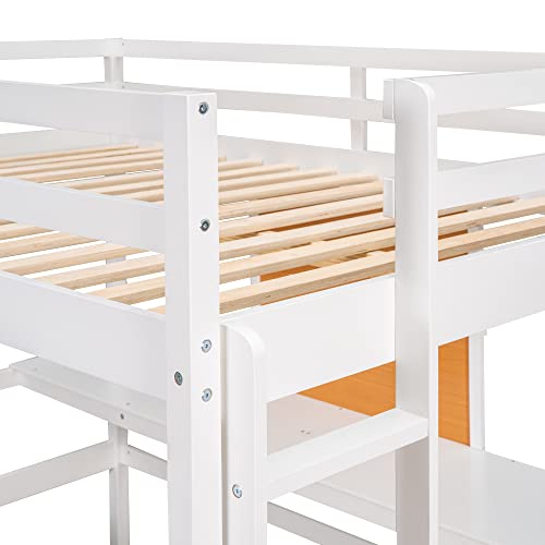 DEYOBED White Twin Loft Bed Frame with Desk, Cabinet, and Writing Board for Kids and Teens - WoodArtSupply