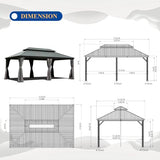 Domi 12x18FT Hardtop Gazebo, Aluminum Outdoor Gazebo with Galvanized Steel Double Roof Canopy, Drainage Gutters, Curtain and Netting, Metal Gazebo Pavilion for Party, Wedding, Dining domi outdoor living