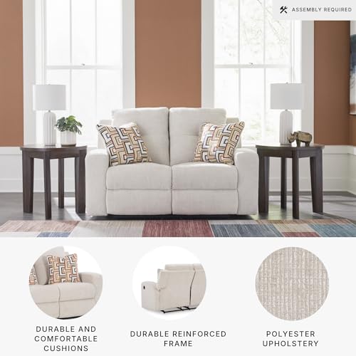 Signature Design by Ashley Danum Modern Tufted Manual Reclining Loveseat with 2 Accent Pillows, Beige Signature Design by Ashley