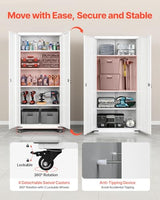 VEVOR Metal Storage Cabinet, 72.6 in Rolling Steel Garage Cabinet with 4 Adjustable Shelves, 2 Magnetic Doors & 2 Keys, 5 Tiers Lockable Tool Storage for Pantry, Warehouse, Basement, Office, White VEVOR