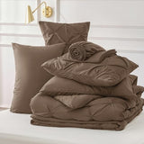 Bedsure Twin Comforter Set Brown - Bed in a Bag Twin Size Bedding 5 Pieces, GentleSoft™ Pintuck Bed Set Gift for Family, Pinch Pleat Brown Comforter with Sheets, Pillowcase & Sham Bedsure