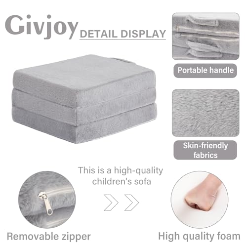 Givjoy Foldable Floor Mattress for Kids, Toddler Washable Tri Folding Floor Nap Mat for Sleeping Daycare, Child Trifold Futon Sofa Bed with Storage Bag for Playroom, Bedroom, Girls and Boys Givjoy