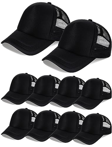 10 Pcs Sublimation Blank Trucker Hats Bulk Mesh Baseball Cap Polyester Mesh Trucker Hat for Men and Women (Black) Tarpop
