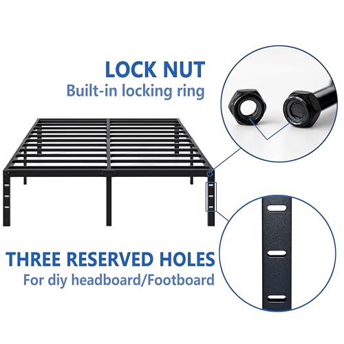 NEW JETO Metal Bed Frame,Queen Size Bed Frame with Storage Space,Heavy Duty Sturdy Mattress Foundation,Easy Assembly,No Box Spring Needed, Black,16 Inch,Queen NEW JETO