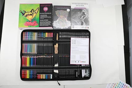 HIFORNY 120 PCS Drawing Set Sketching Kit, Art Supplies with 3-Color Sketchbook,Coloring Book,Rainbow,Colored,Watercolor,Metallic,Graphite,Black & Colored Charcoal Pencils,Blending Tools and More HIFORNY